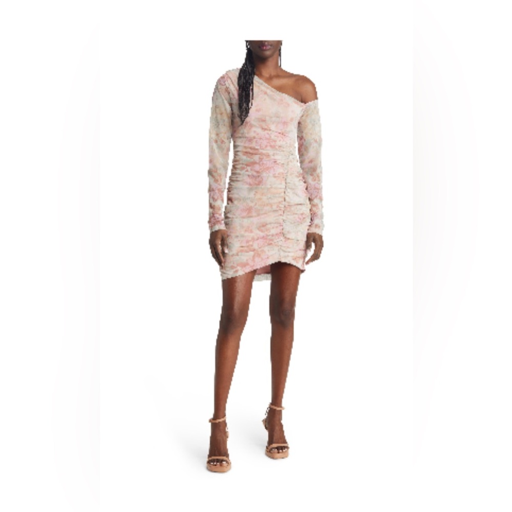 Free People Floral Ruched Long Sleeve Mini Dress